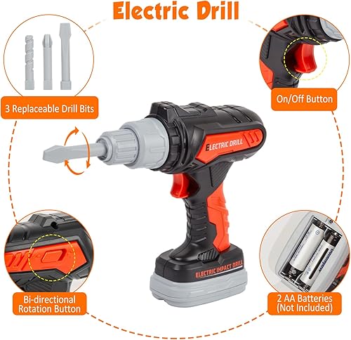 Miniatura 3 de Juego de herramientas para niños, 35 piezas, juego de herramientas para niños con motosierra de juguete electrónico y taladro de juguete,