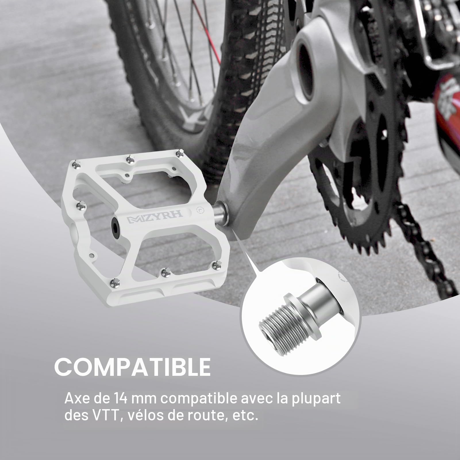 MZYRH Pédales de VTT, 9/16", 3 roulements, antidérapantes et légères, en alliage d'aluminium, pour VTT, vélo de route