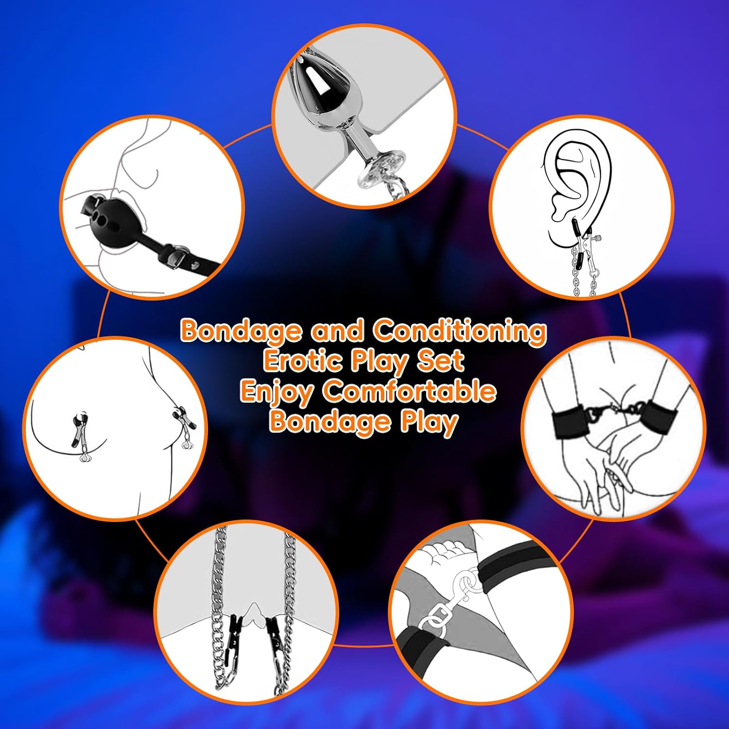 Bondage BDSM Kit Couples Sex Toys, Bondage Accessories with Nipple Clamps Sex Pillow Ball Gag Anal Toys & Clitoris Clip, Detachable Bondage Ankle Cuffs Handcuffs, Included SM Adult Sex Toys & Games