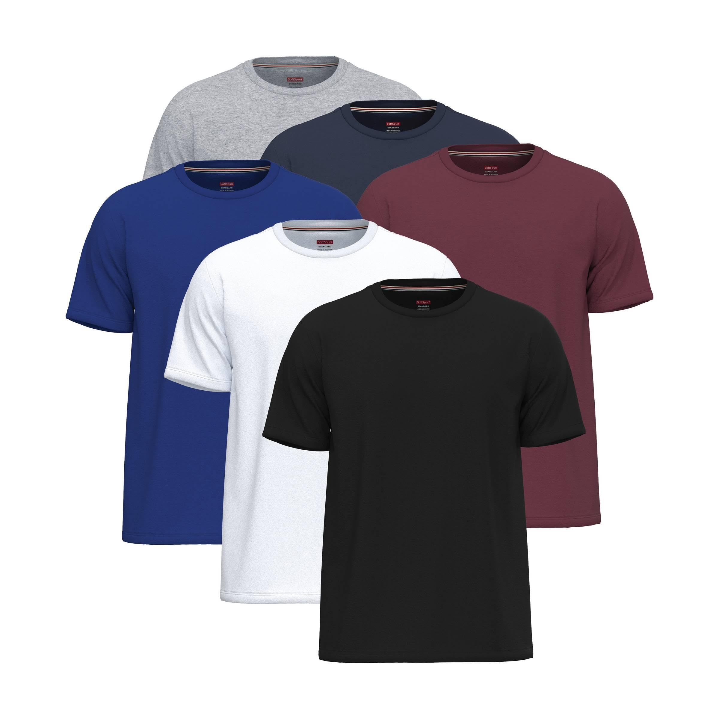 SoftSpun Pack 6 Camisetas Hombre Algodón 100% | Camiseta Básica Cuello Redondo | Camisetas Confort para Uso Diario