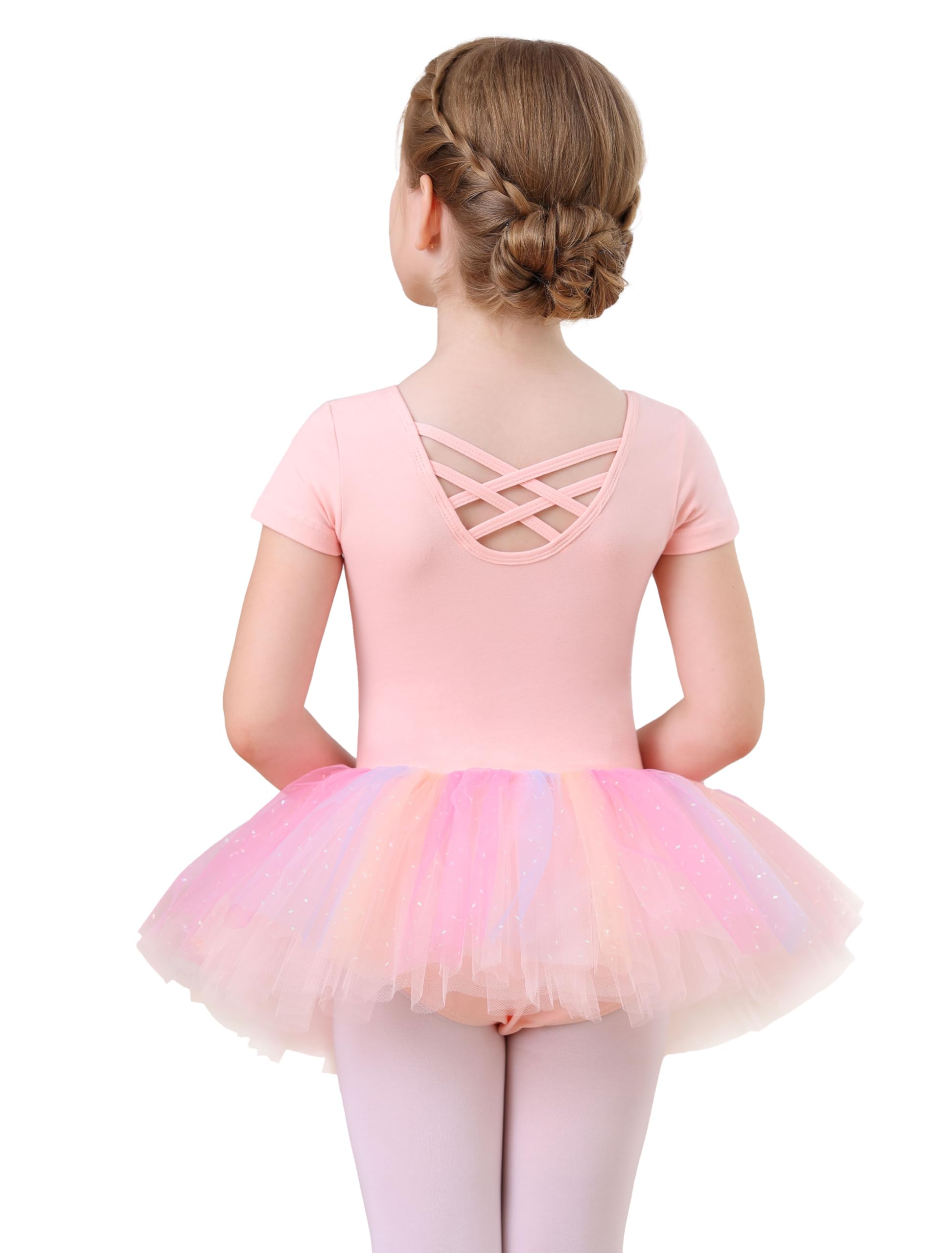 MdnMd Fly Short Sleeve Lace Dance Ballet Tutu Leotard Ballerina Outfit for Toddler Girls