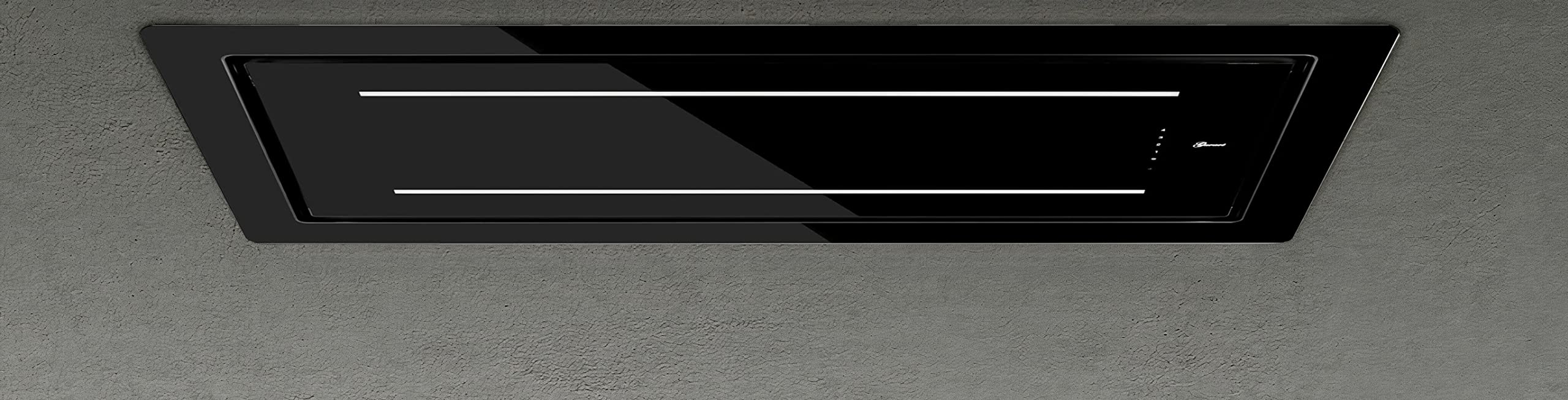 Gurari 341 BL 120, Campana de techo 120 cm 1000 m³/h de cristal negro, ventilador de techo, rejilla de escape