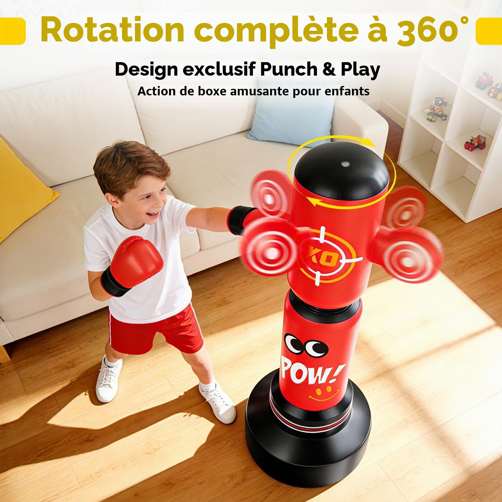 Sac de Frappe Enfants, Set de Boxe avec avec Pompe et Corde à Sauter, Sac de Boxe Gonflable de 165cm, Cadeaux pour garçons et Filles de 3 à 12 Ans pour la Pratique du karaté, du Taekwondo
