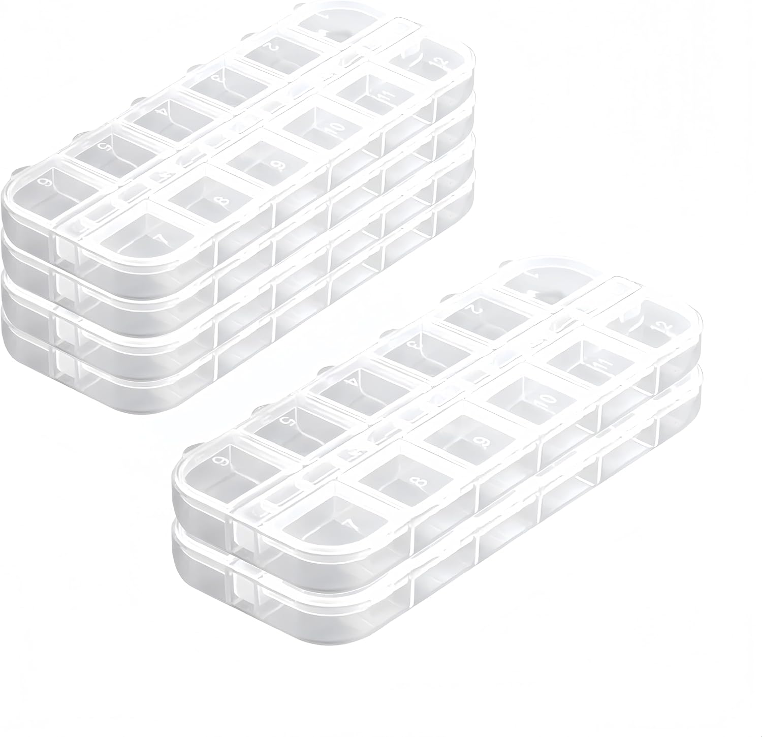 6PCS Nail Art Tool Jewelry Storage Box, 12 Compartments Plastic Rhinestone Organizer Container Case, Transparent Earrings Organizer Rectangular Jewelry Organizer (A)