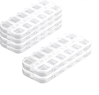 6PCS Nail Art Tool Jewelry Storage Box, 12 Compartments Plastic Rhinestone Organizer Container Case, Transparent Earrings Organizer Rectangular Jewelry Organizer (A)