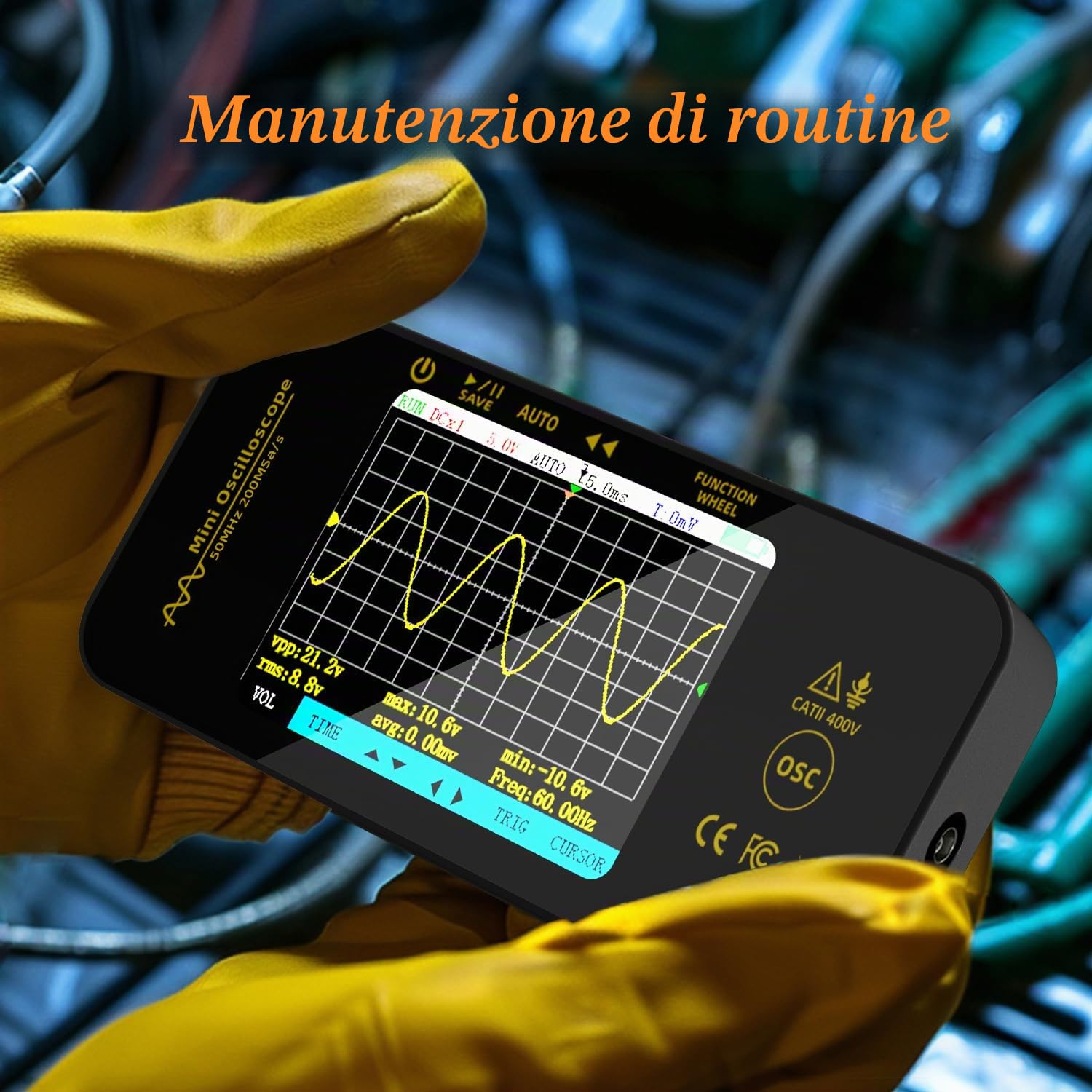 BSIDE OT5 Mini Oscilloscopio Digitale Portatile 50MHz Larghezza di Banda 200MSa/s Oscilloscopio Tascabile Ricaricabile Ultra Sottile con LCD a Colori 3,2 Pollici per Elettronica Audio Automotive