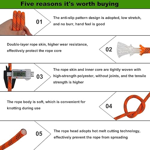 Miniatura 10 de CRAYZA Cuerda de poliéster doble trenzada (12 pulgada x 50 pies), cuerda de aparejo de arborista fuerte, 48 hebras para trabajo en árboles,