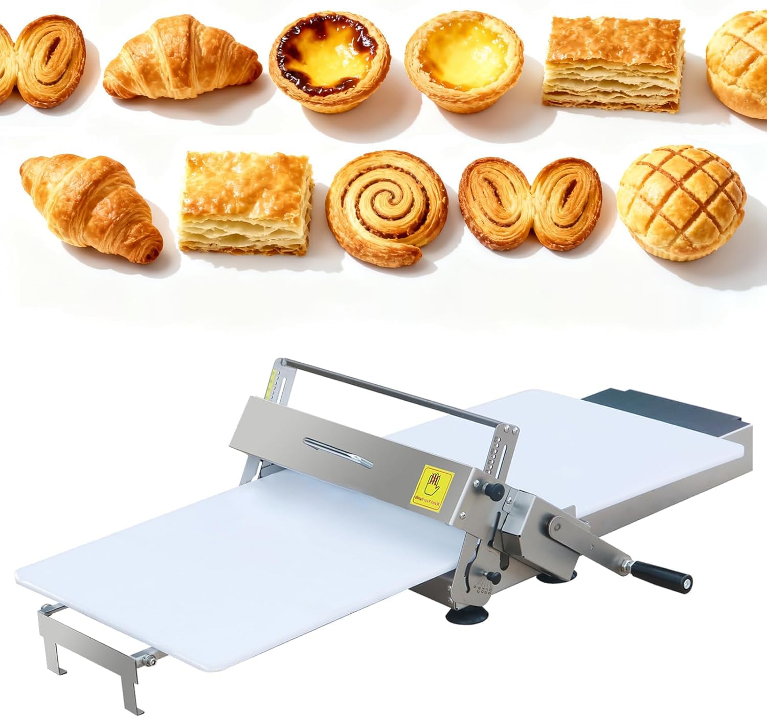 Faltbare manuelle Teigausrollmaschine | Manuelle Blätterteigmaschine mit Handkurbel | Einstellbare Teigdicke 0-25 mm | Faltbar für Haushalt & Professionelle Nutzung