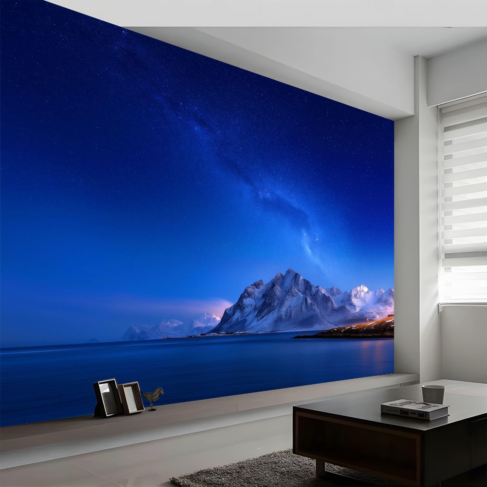 Panoramiczna tapeta 200 x 140 cm fantazyjny spokój gwiaździste niebo góry włóknina XXL fototapeta dekoracja ścienna gobelin do salonu sypialnia - tapeta Trompe l'eil efekt 3D, ciemnoniebieski