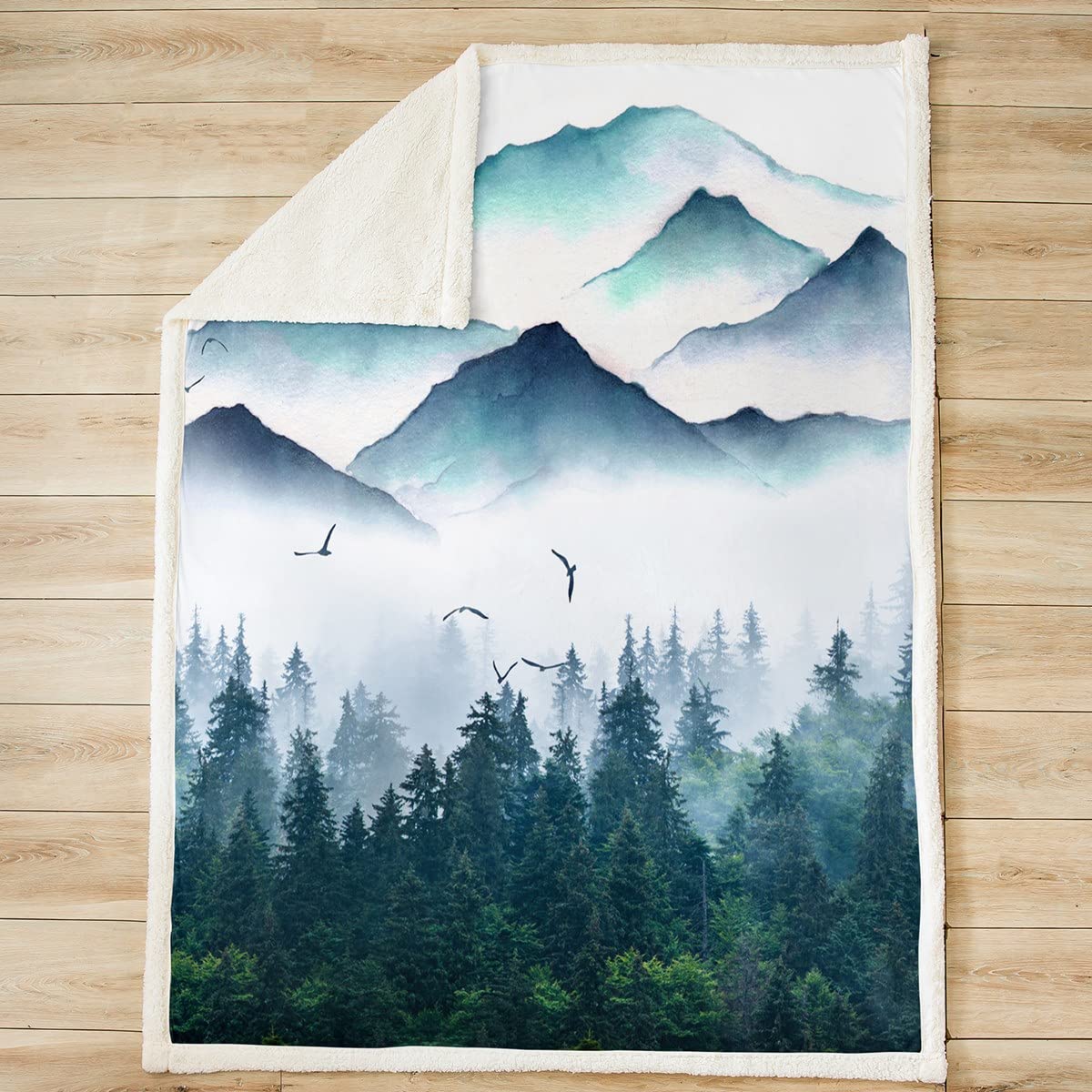 Smoky Mountain Sherpa Coperta in pile naturale per bambini, ragazzi, ragazze, nebbioso, coperta in microfibra sfocata coperta per divano letto, regina, 200 x 90 cm