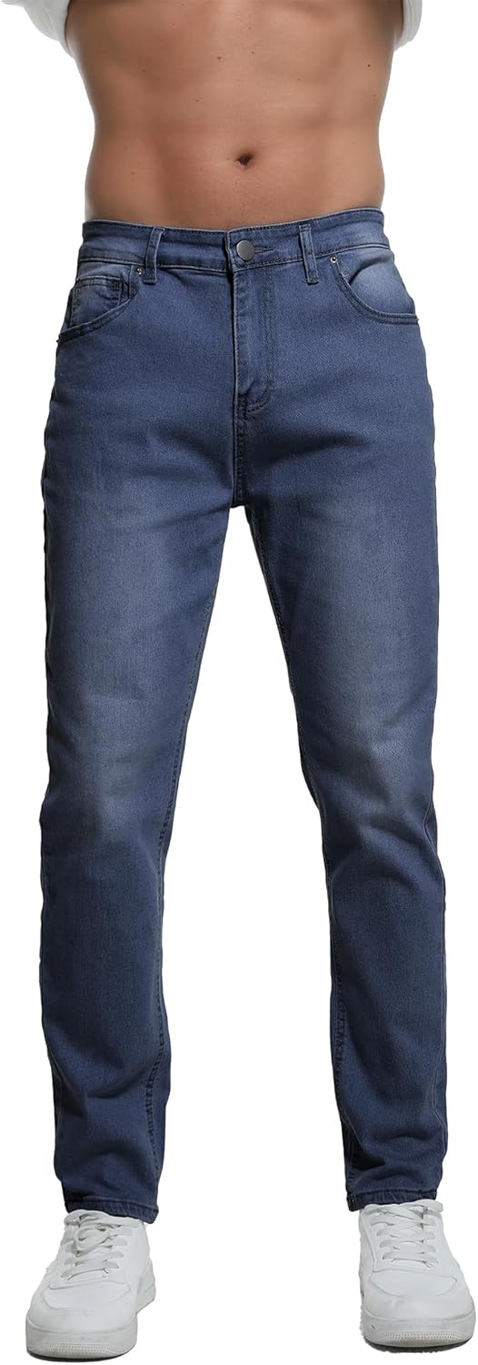 Boncun Men's Slim Fit Stretch Jeans - Comfort Tapered Denim Pants for Men, Classic Black Blue, Straight Leg Casual Wear - Image 5