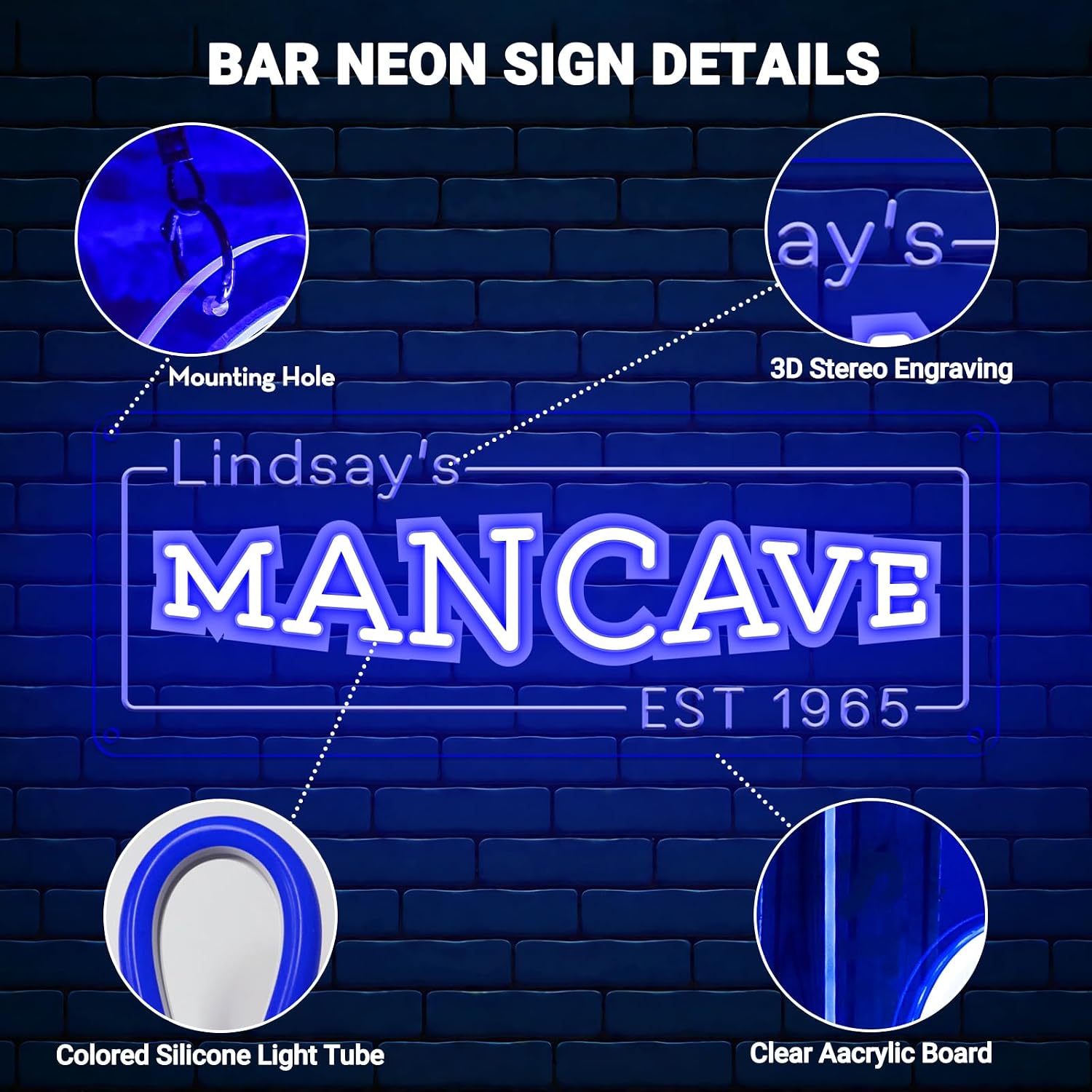 Custom Man Cave Neon Sign for Home Bar Wall Decor, Personalized LED Name Beer Bar Signs for Men Dad, Dimmable Customized Neon Lights for Lounge Basement Pub Tavern Bistro, Birthday Christmas Gifts