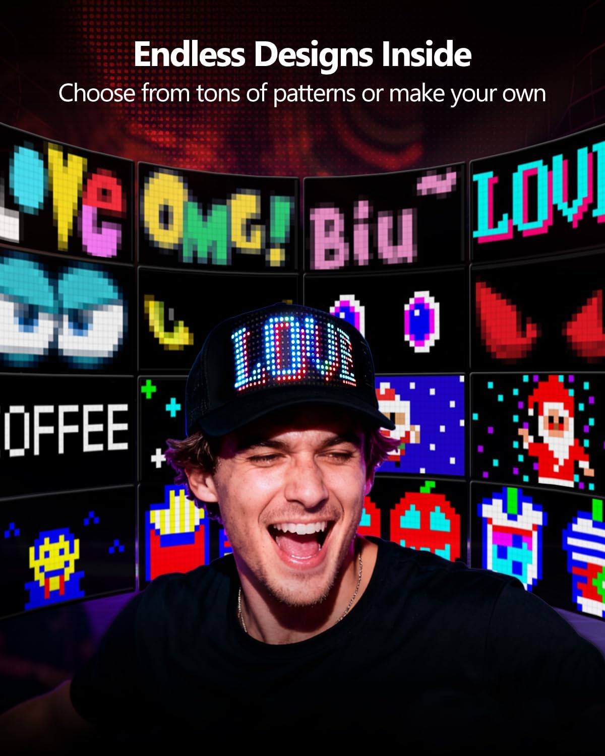 Bright LED Hats, Full-Color LED Display Smart LED Caps, Programmable Rolling Custom Led Hat Bluetooth APP Control - Image 2