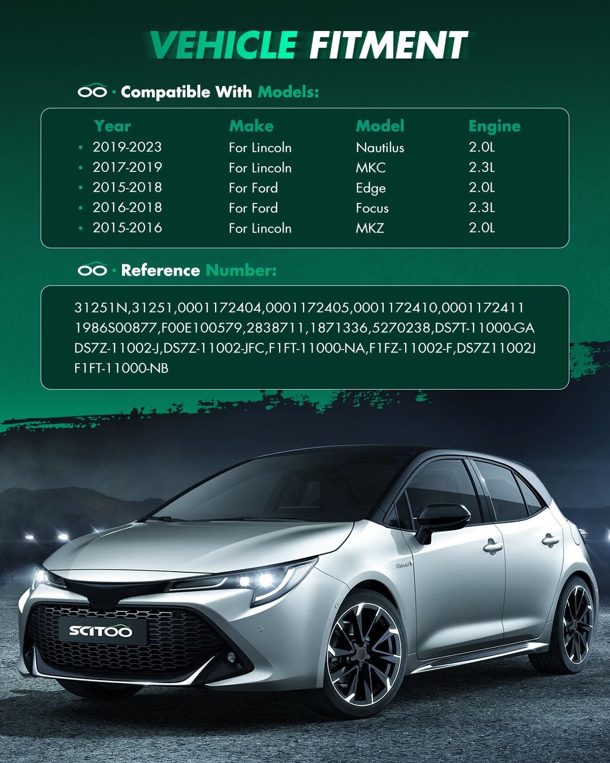 SCITOO Starter Motor 31251 2015-2018 for Ford for Edge 2.0L 2016-2018 for Focus 2.3L 2017-2019 for Lincoln for MKC 2.3L 2.0L 2019-2023 for Nautilus 2.0L CW 11-Teeth 12V 1.4 KW