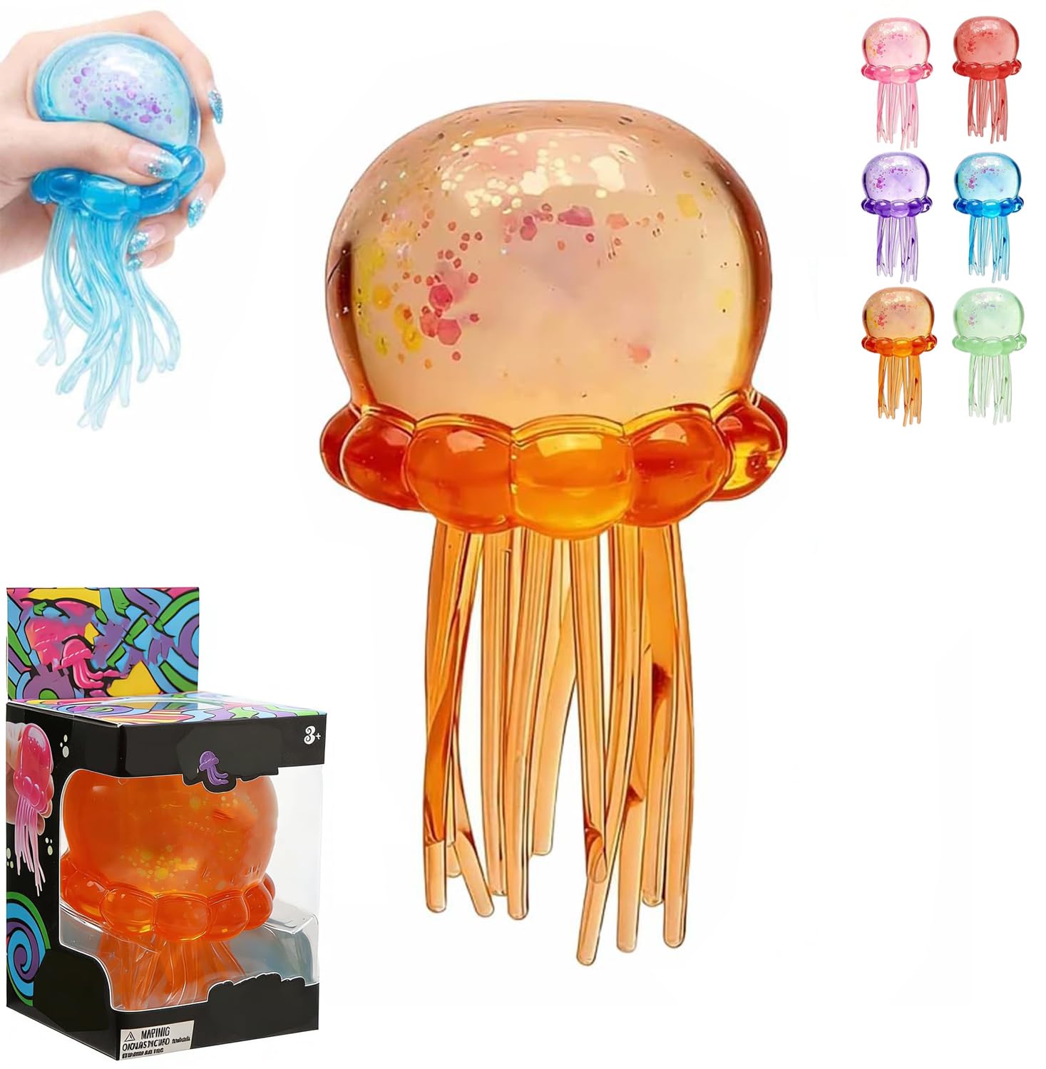 Glitter Jellyfish Squishy Toy, 2026 Stress Relief Fidget Toy for Kids & Adults, Soft TPR Sensory Toy with Wiggly Tentacles, Portable Anxiety Relief Squeeze Ball for Office, School (Blue) — view 13