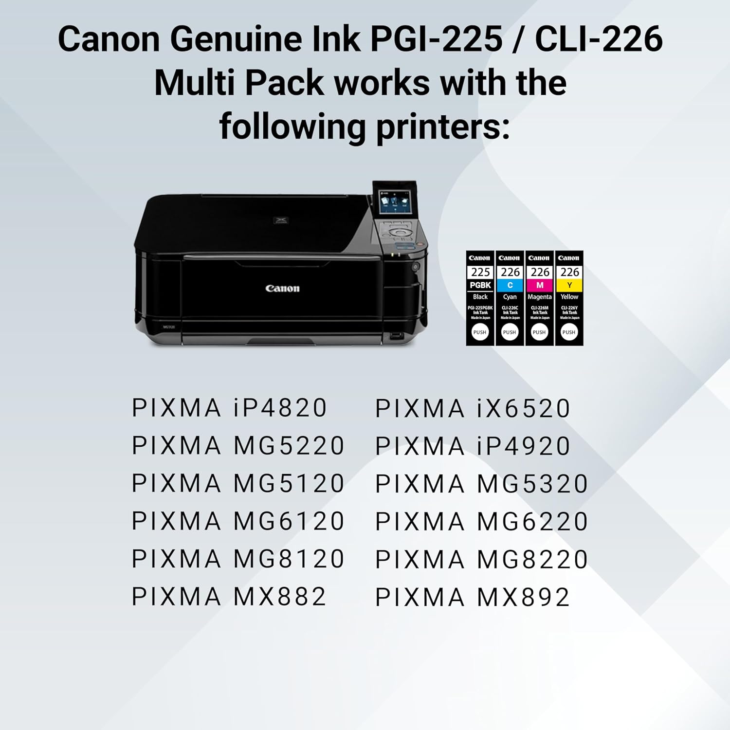 Canon PGI225/CLI226 Genuine Color Multi Pack, Compatible with iP4820, MG5220, MG5120, MG6120, MG8120, MX882, iX6520, iP4920, MG5320, MG6220, MG8220, and MX892 Printers