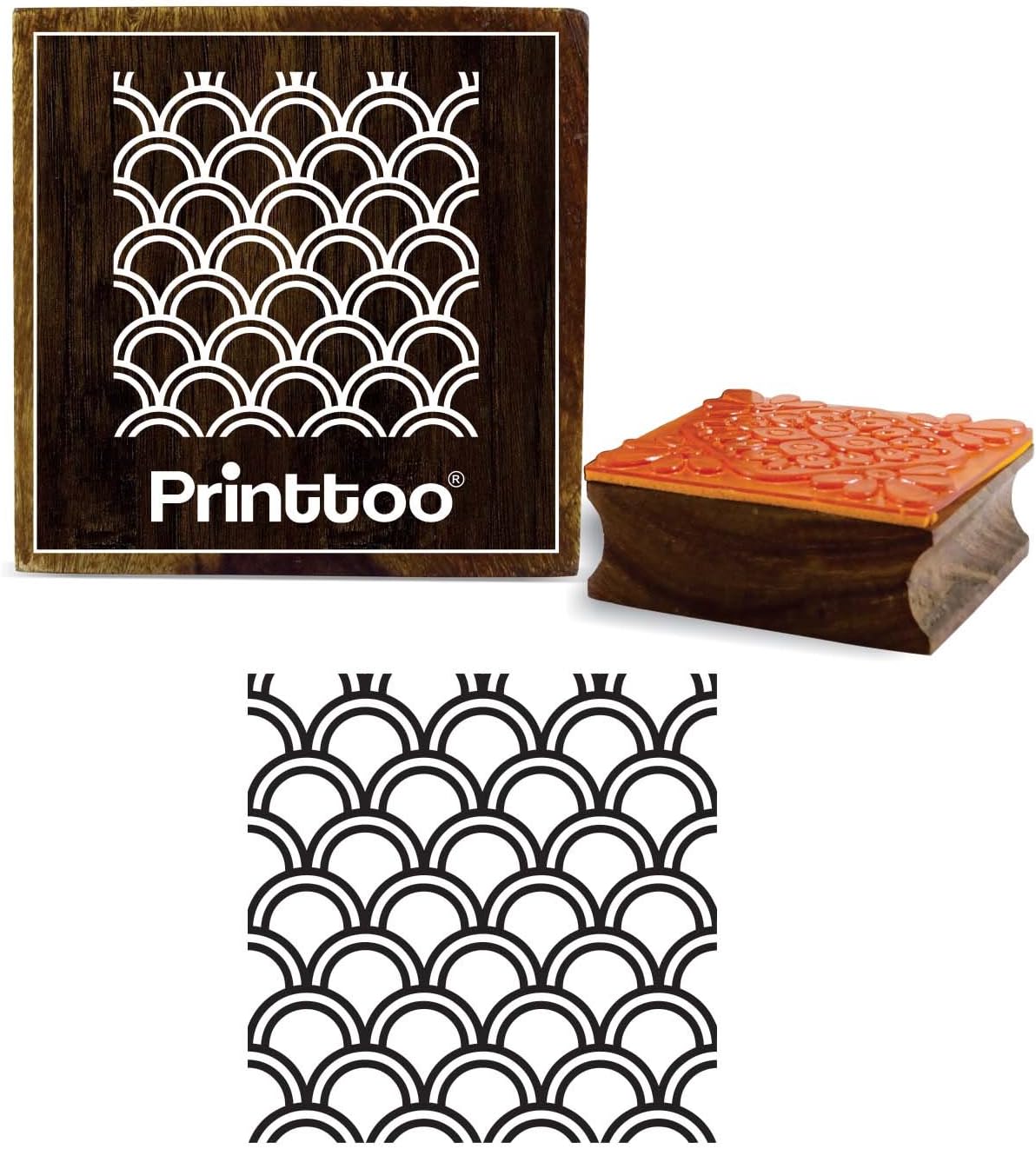 Printtoo Craft Textile Fish Scale Pattern Square Wooden Rubber Stamp Scrap-Booking-3 x 3 Inches