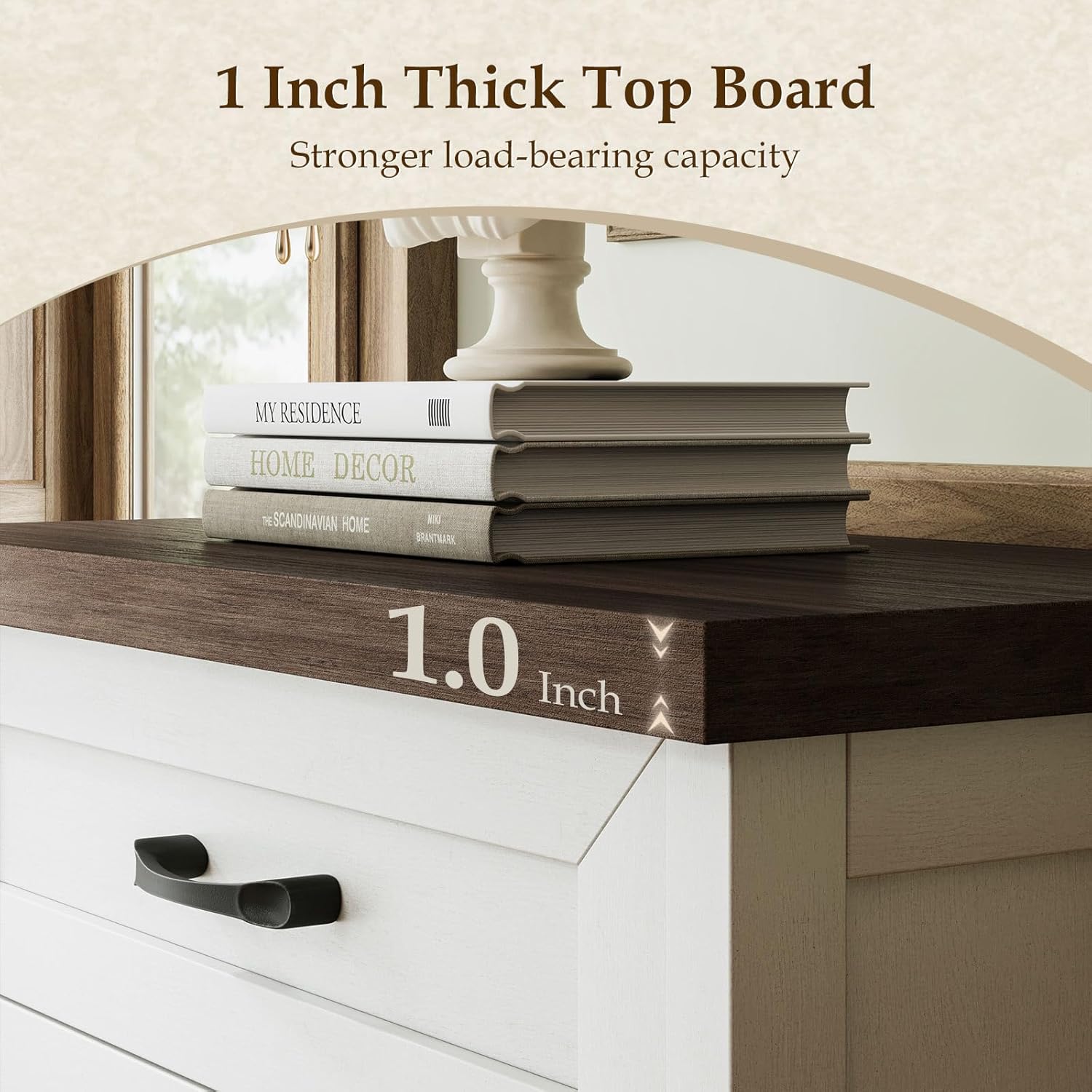 AODK Farmhouse 4-Drawer Dresser for Bedroom, Heavy-Duty Vertical Storage Chest with Extra Thick Boards & Metal Handles, Sturdy Tall Chest of Drawers, Anti-Tipping Safety Certified, White & Walnut