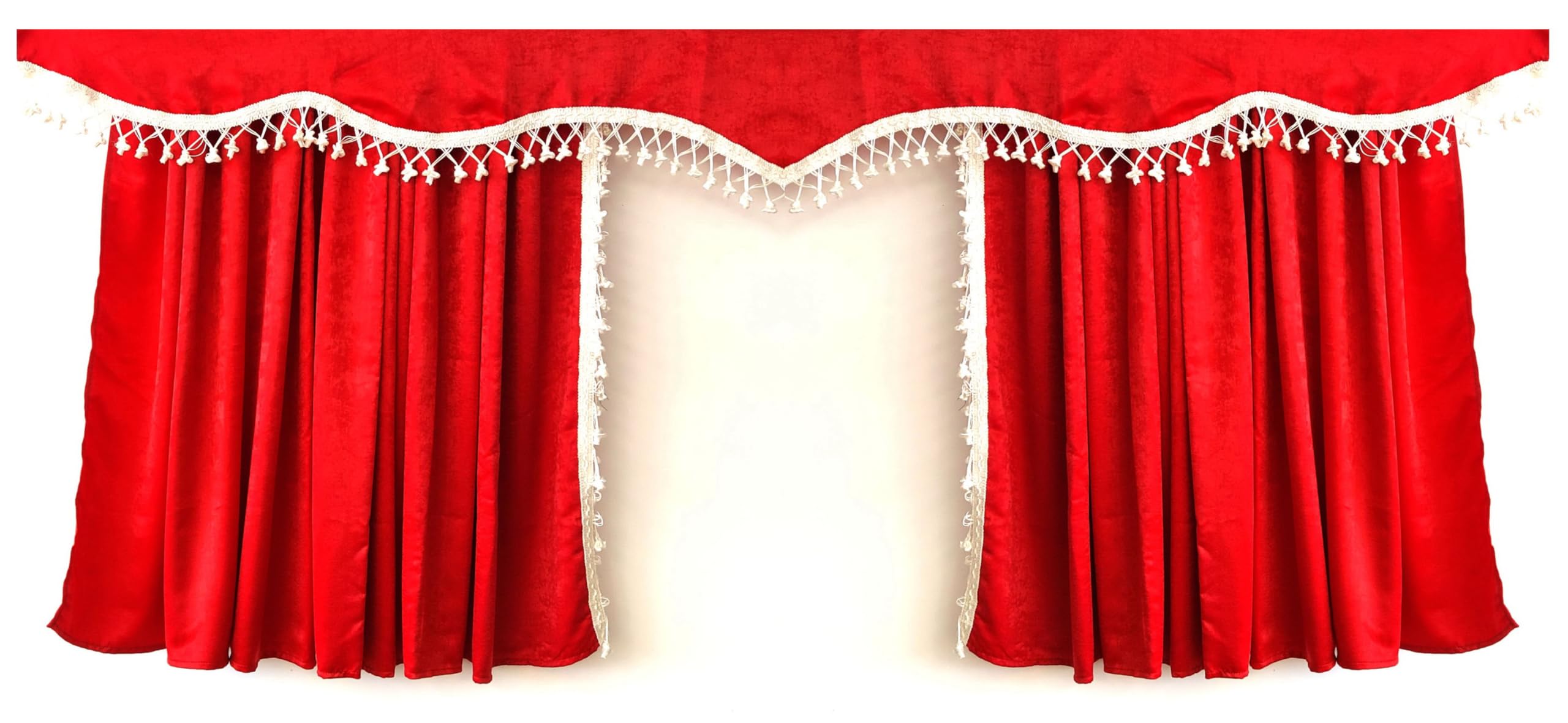 Perflex Ensemble Complet De Rideaux Pour Camion DAF Avec Pompons Blancs. Marron