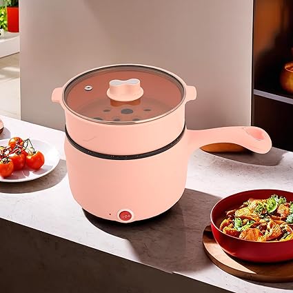 Kuber Industries 1.8 Liters 450W Electric Multi Cooker Electric Kettle | Non-stick | Electric Pot for Cooking Rice, Pasta, Noodles, Steak, Eggs, Boiling water | Power Control | Peach