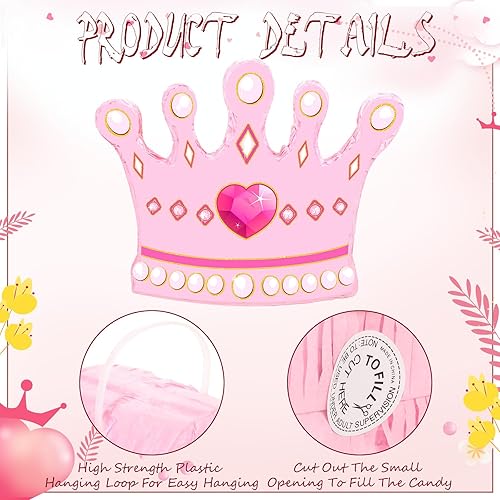 Miniatura 3 de Threan Juego de piñata de corona de princesa, juego de fiesta para niñas, incluye corona rosada, máscara de palo de piñata para princesa, baby