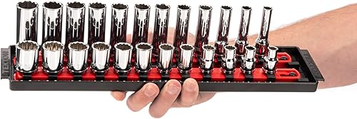 Miniatura 7 de TEKTON Juego de llaves de vaso de 12 puntos con rieles y bandejas, 42 piezas (516-34 pulgadas, 0.315-0.748 in)  SHD91219