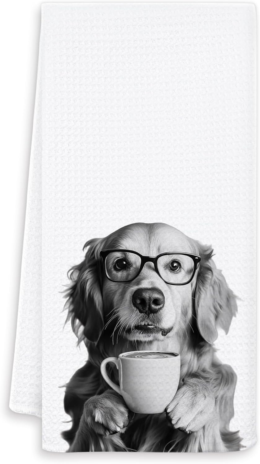 Funny Coffee Golden Retriever Kitchen Towels, Gifts for Golden Retriever Lovers Dish Tea Towel for Kitchen Coffee Bar Station Decor, Dog Lovers Mom Gifts Hand Towels, 16x24 Inch