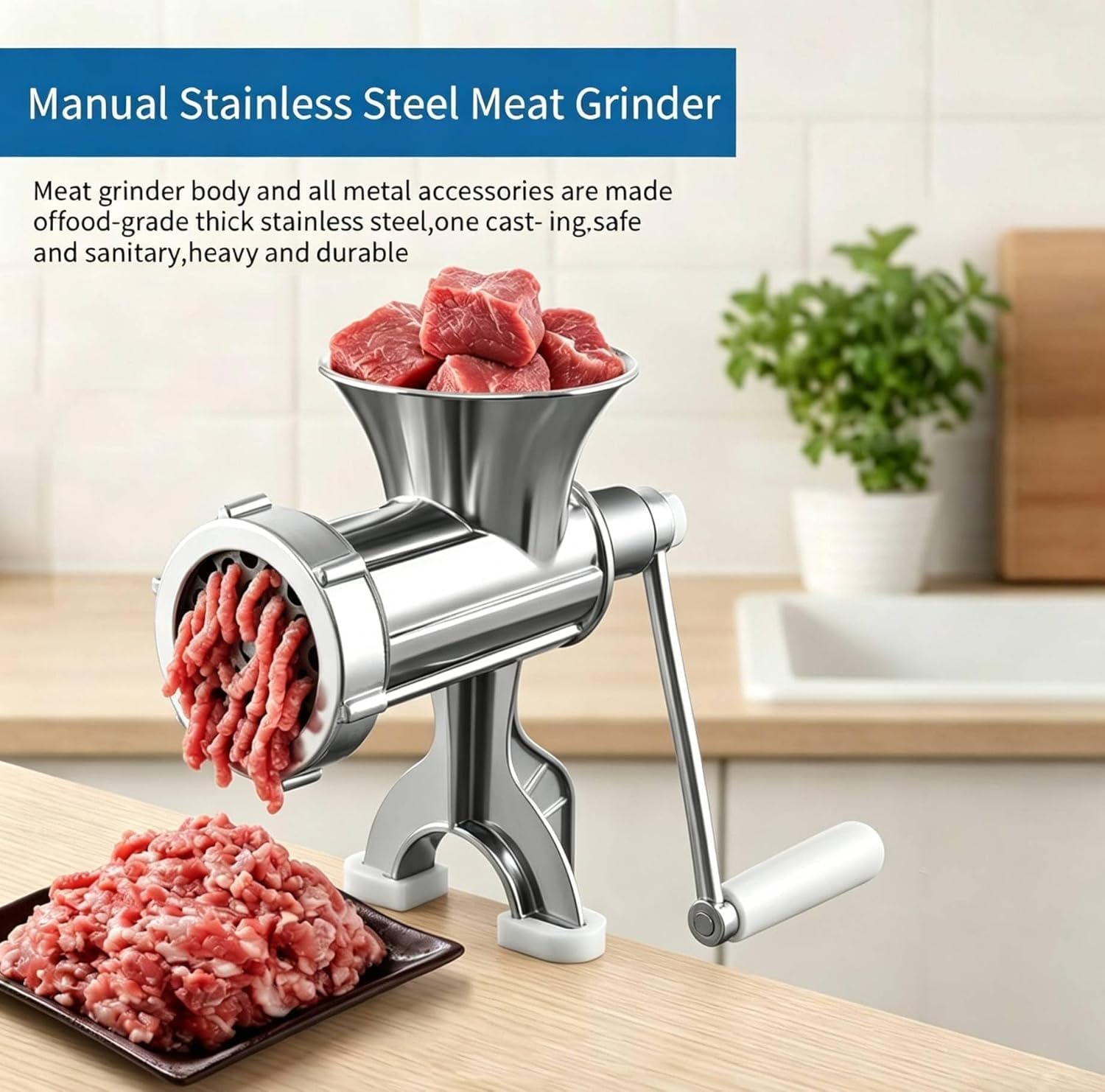 Meat Grinder Manual Mincer - 3 In1 304 Stainless Steel Meat Grinder Manual Mincer Hand Patties Hand Operated Kitchen Tool#3