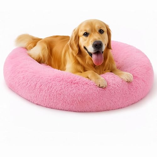 Cama calmante para gatos, cama redonda de felpa esponjosa para perros, acogedora, suave, lavable