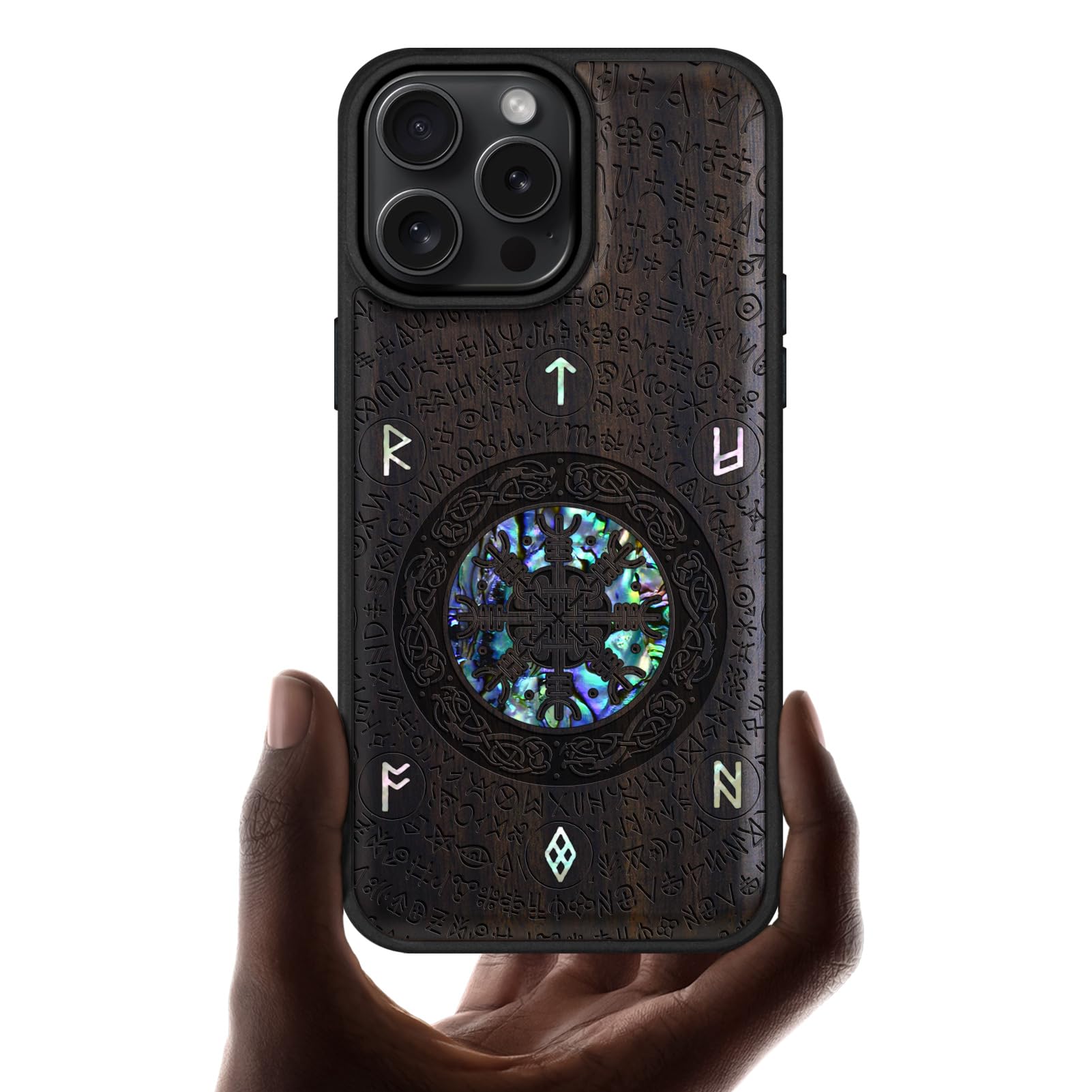 Carveit Magnetic Case for iPhone 16 Pro Max Case Wood Artisan Engraved Handmade Shell Inlaid TPU Shockproof Cover