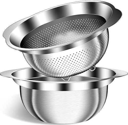 Miniatura 11 de Colador de acero inoxidable para cocina, colador de acero inoxidable de 5 cuartos de galón, colador de pasta para espaguetis, frutas, verduras,