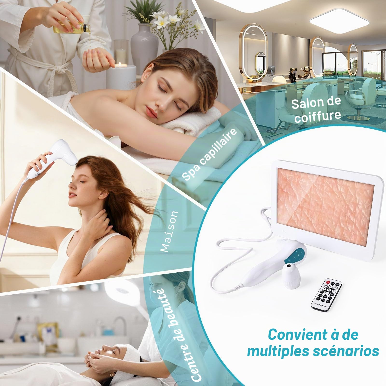Analyseur de cheveux de peau, 30,5 cm LCD numérique pour analyse du cuir chevelu, 50 x 200 x, portable, rechargeable, huile de follicule pileux, détecteur d'humidité, testeur de pigment de peau