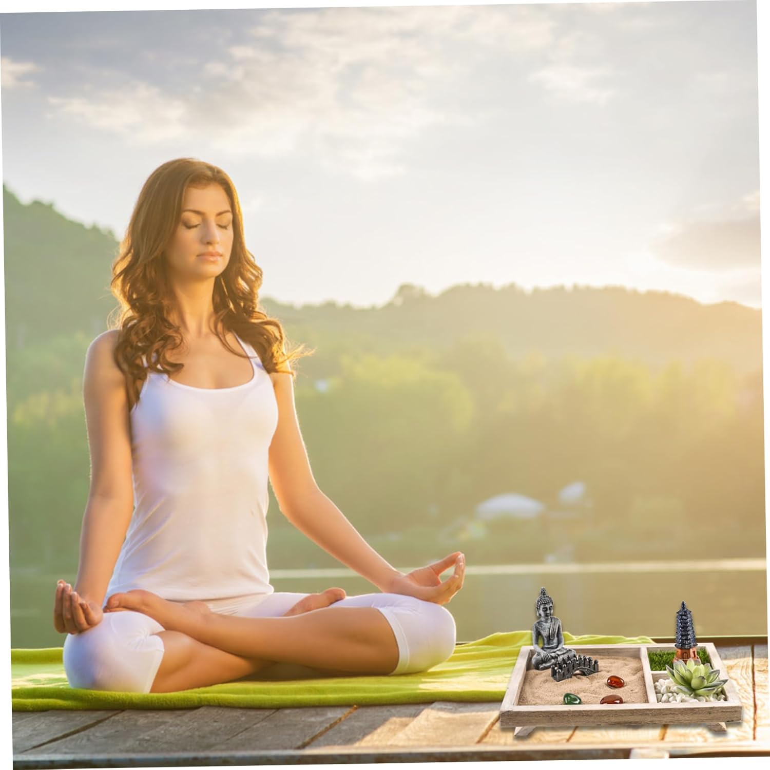 Yeory Zen Garden Kit Mini Sand Garden for Desk with Rakes, Buddha Figures & Accessories Meditation Gifts Office Decor