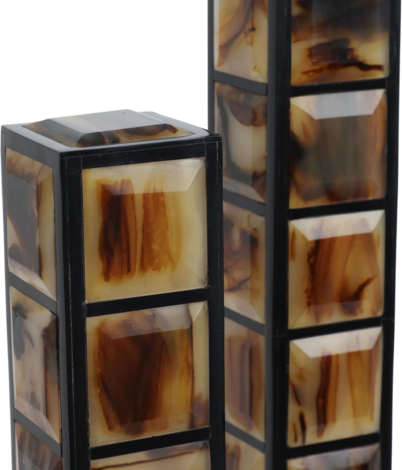 Rectangular Tower for Home and Bathroom Decor - Sculptures for Office Shelf, Living Room, and Coffee Table - Modern Resin and Metal Decorative Objects for Mantel - Set of 2, 21", 16", Black & Tan