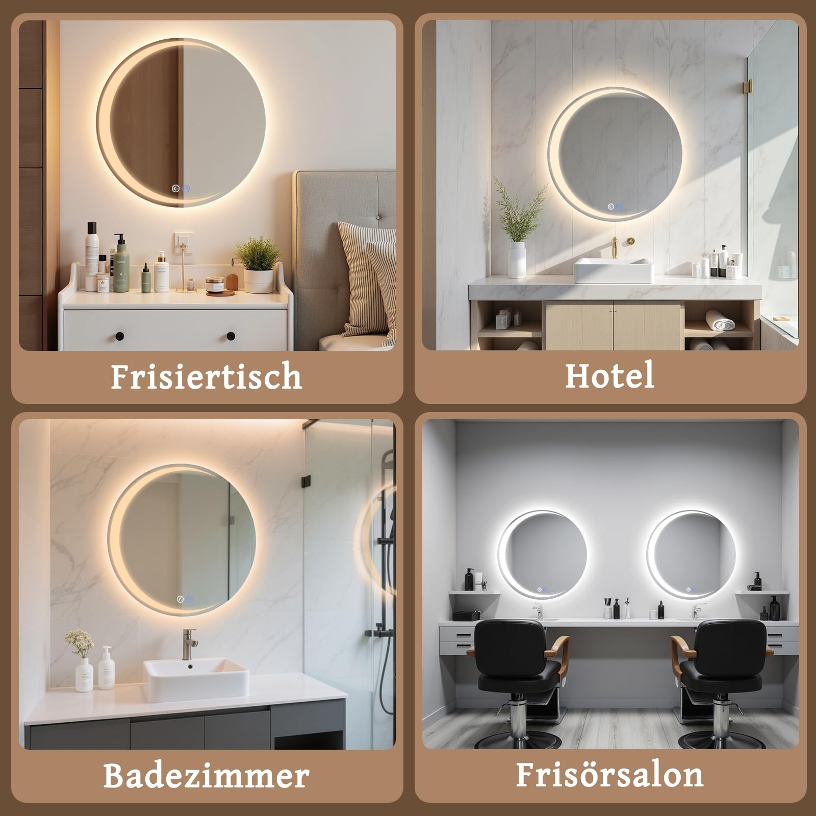 Specchio Bagno Specchio Led - Girare 50cm Specchiera Bagno con Luce 70cm Antifog Dimmerabile 3 Colori Luce Memoria HD Vetro Temperato IP44 Installazione Semplice