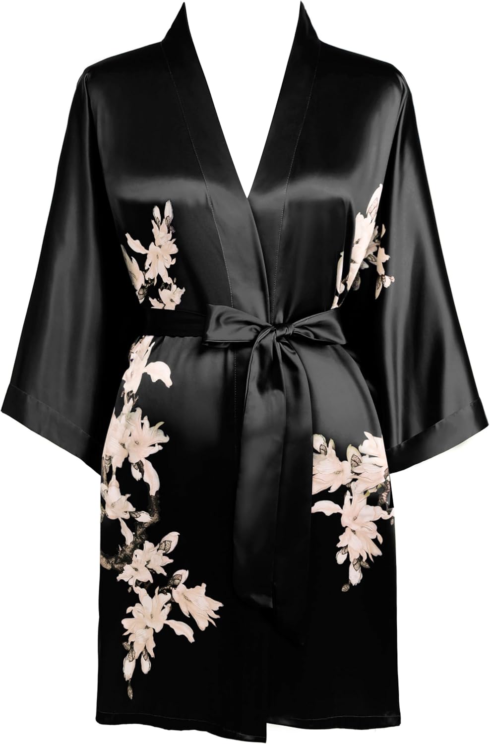 BABEYOND Kimono Robe Cover up Short Satin Floral Silky Kimono Blouse Loose Bachelorette Party Robe
