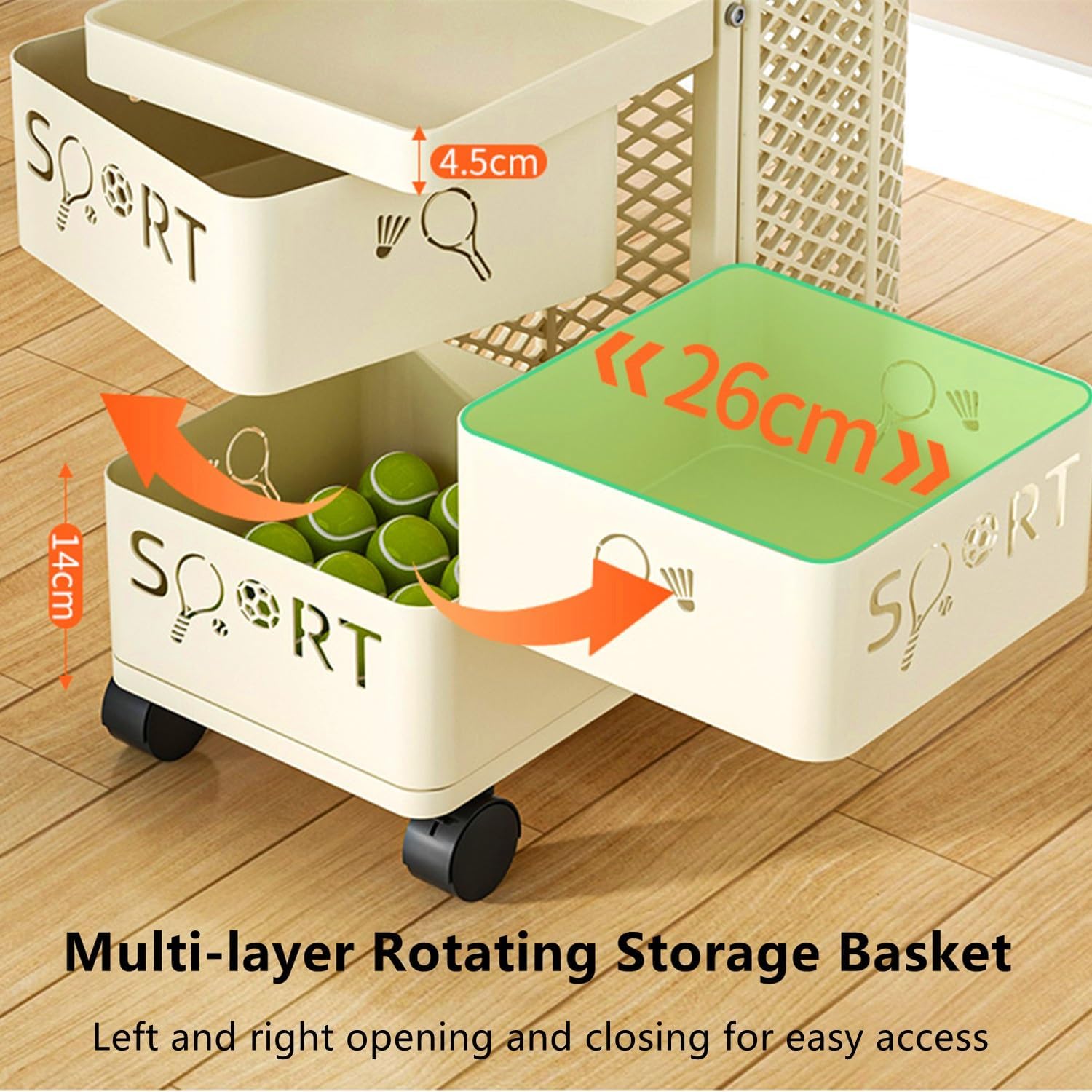 Ball Rack Organizer w/Wheels, Rolling Basketball Racks Holder for Balls, Metal Ball Display Stand, Sports Equipment Storage Stand Organizer for Basketball Football Soccer Volleyball