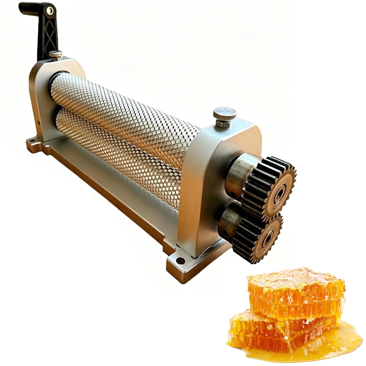 Hand Crank Beeswax Comb Foundation Mill,280mm Standard Waxing Roller,Precise Honeycomb Cell Embossing Function,Sturdy Alloy Material for Individual Beekeepers and Apiary Workshops