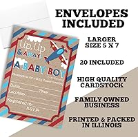 Vista 2 de Up & Away Airplane Baby Shower Invitaciones para niños, 20 tarjetas de relleno de 5 x 7 con veinte sobres blancos por AmandaCreation