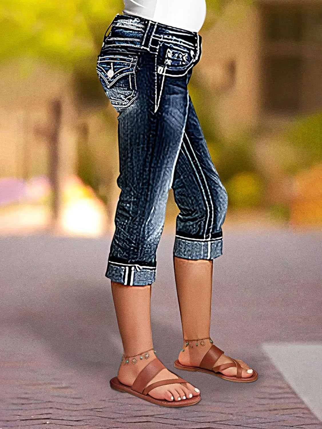 Flamingals Women's Denim Capri Jeans for Women Mid Rise Skinny Capri Pants - Image 3