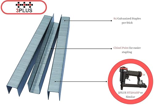 Miniatura 3 de 3PLUS Grapas de alambre fino galvanizado de calibre 20 T5014 de 38 pulgadas (0.417 in) de longitud de pierna de 916 pulgadas, 5,000 por caja