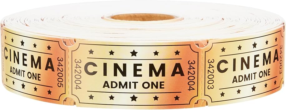 Movie Tickets Single Roll Raffle Tickets Golden Tickets Cinema Tickets for Events, Classroom or School Carnivals, Movie Night, Family Games, Door Prizes 1000 Pcs