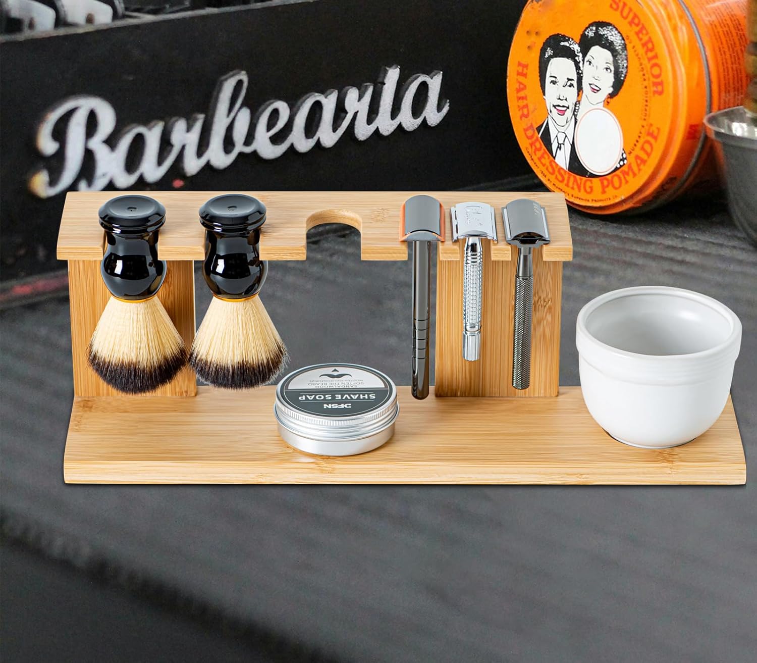 Bamboo Razor And Brush Stand With Shaving Bowl And Shaving Soap Elegant Shaving Brush Stand Premium Shaving Stand Safety Razor Shave Kit Mens Shaving Kit For Men