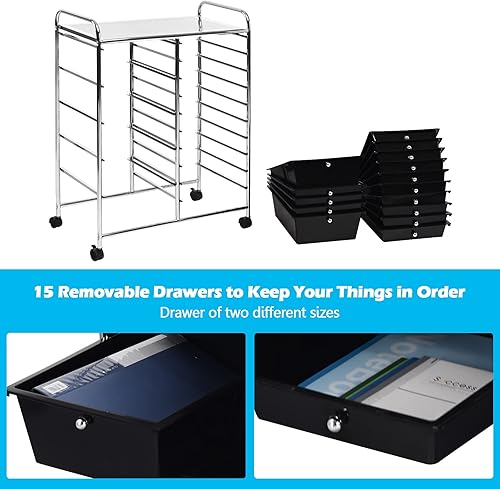 Miniatura 4 de Moccha - Carrito de almacenamiento con cajones de 15 niveles, carrito de almacenamiento con 4 ruedas, organizador de almacenamiento de cajones,