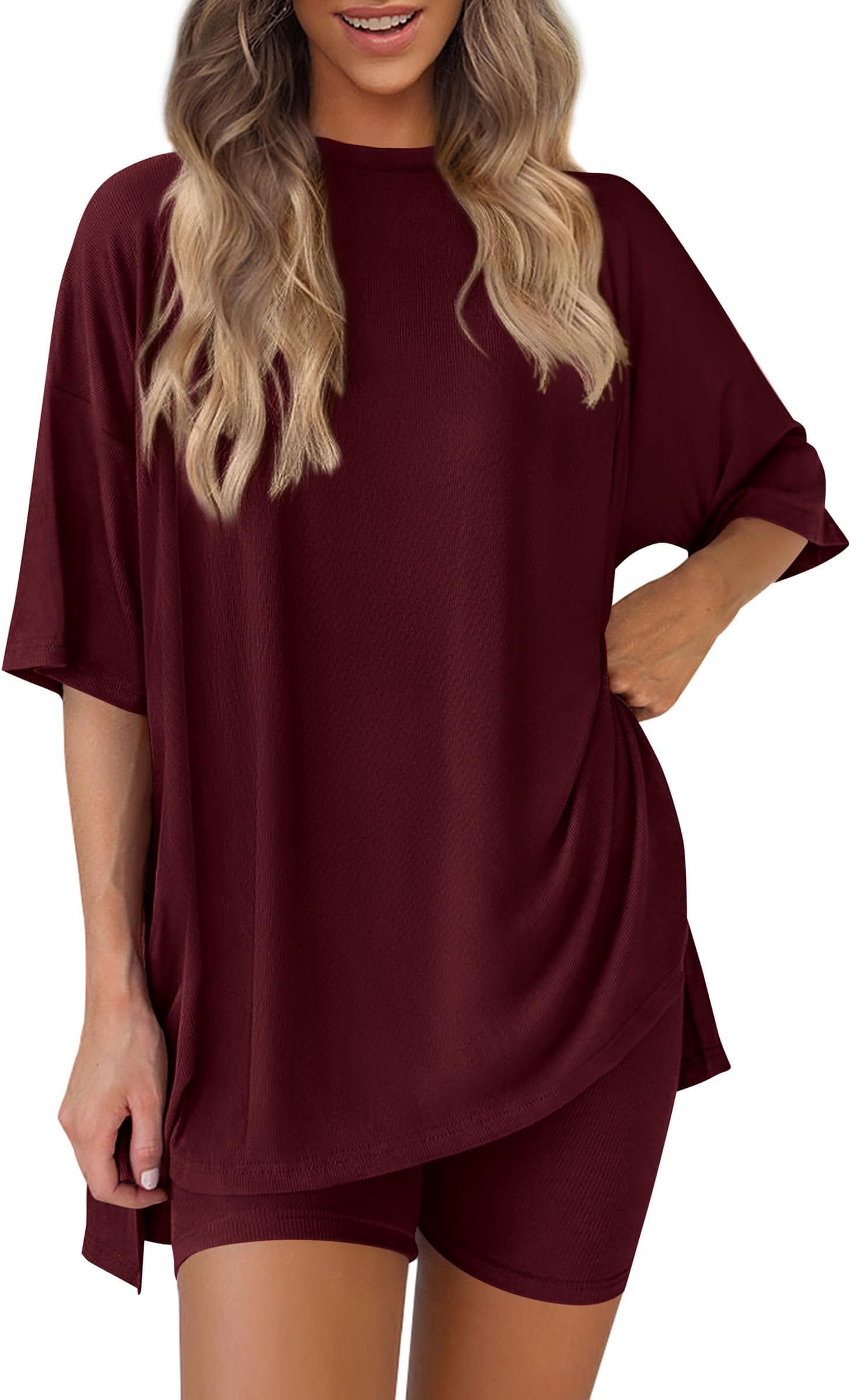 BUNSLOOM Zweiteiler Damen Sommer Oversize Shirt Radlerhose Set Casual Flughafen Reiseoutfit
