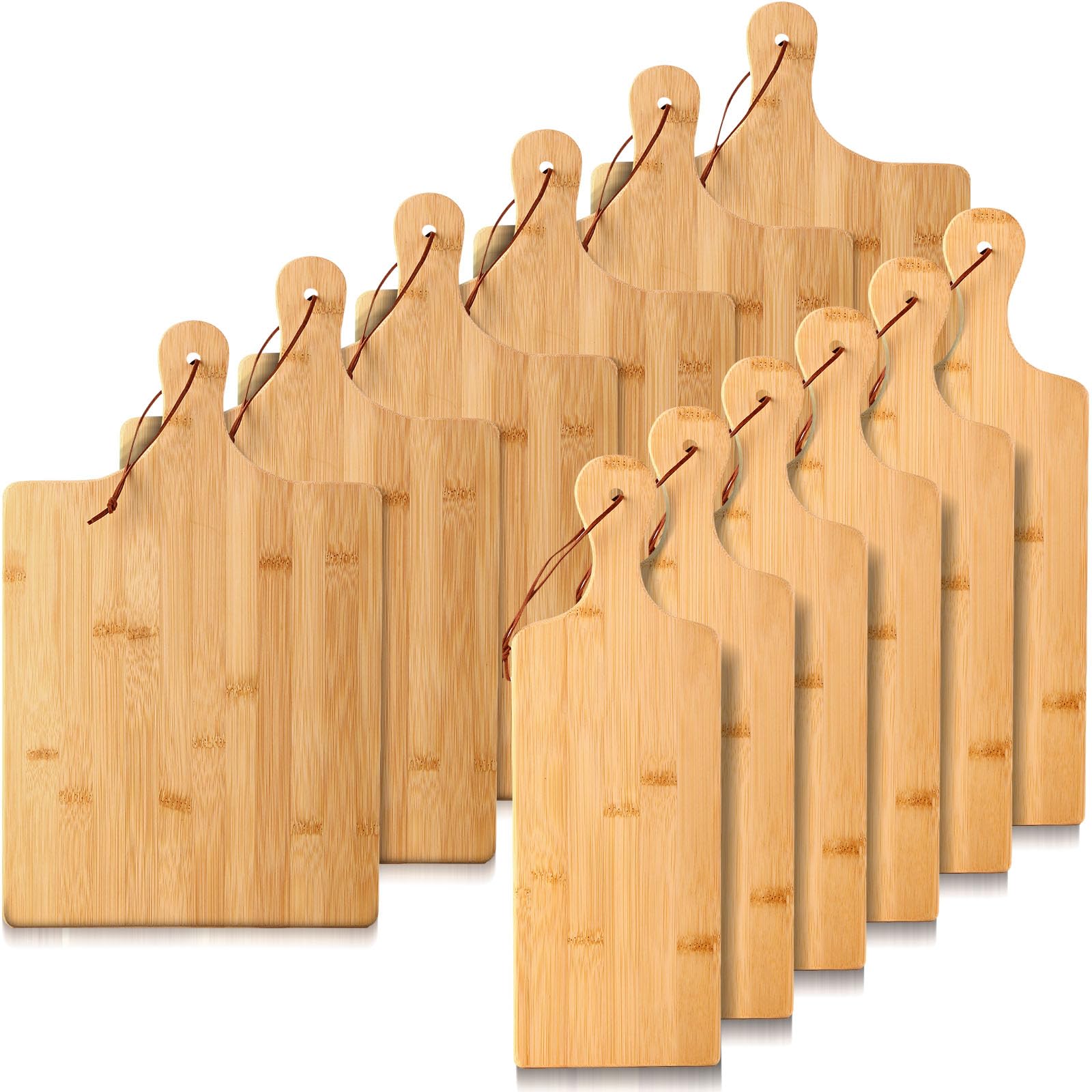 Tanlade Juego de 12 tablas de cortar de madera con asa, tabla de servir de madera grande y pequeña, bloque de corte de carnicero, cocina, cortar queso, carne, verduras, 16 x 10 pulgadas, 16 x 5