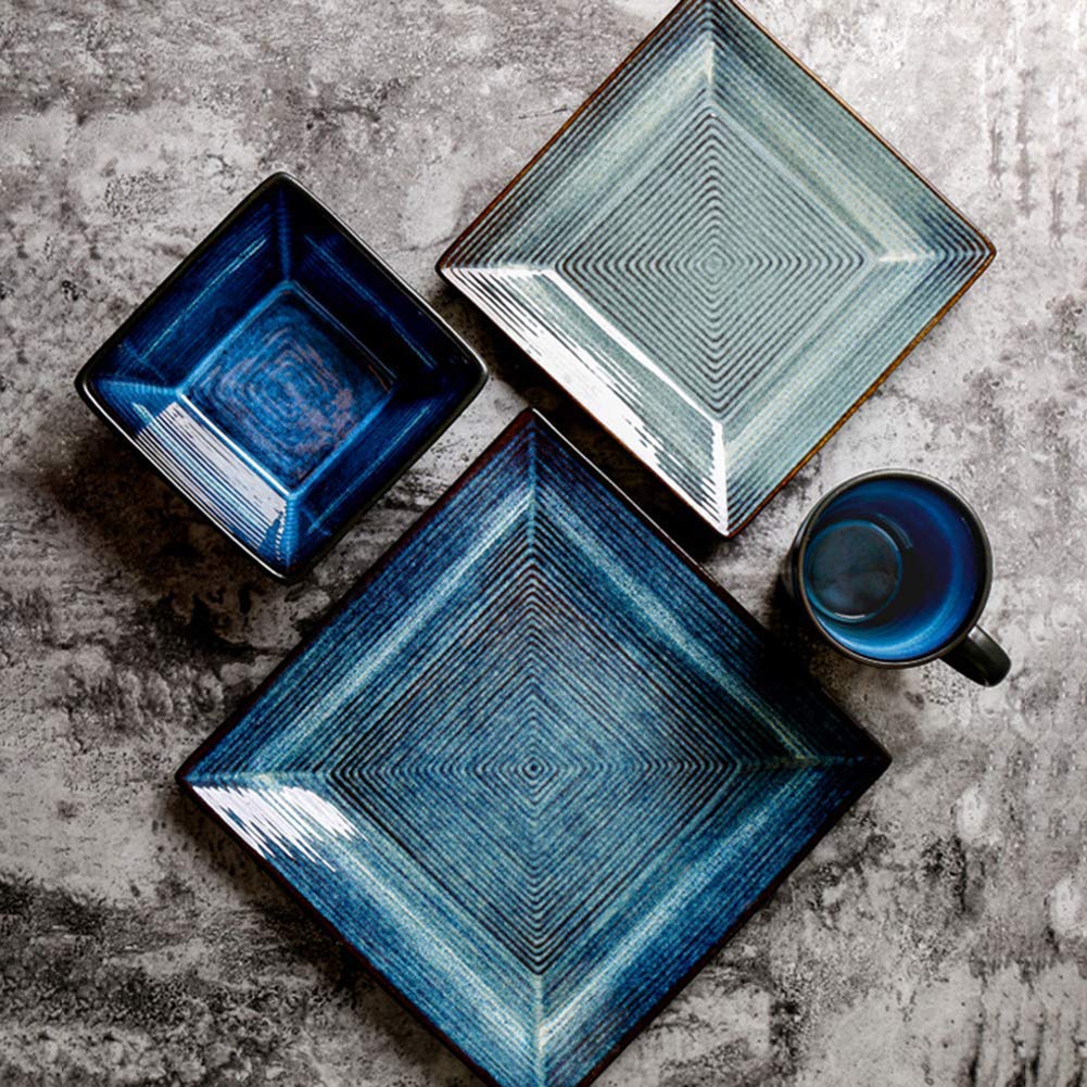 Tradycyjne zestawy obiadowe z ceramiki, kwadratowe zestawy obiadowe w stylu vintage z 8 talerzami, 4 miskami i 4 kubkami, kompletna kombinacja porcelany, serwis
