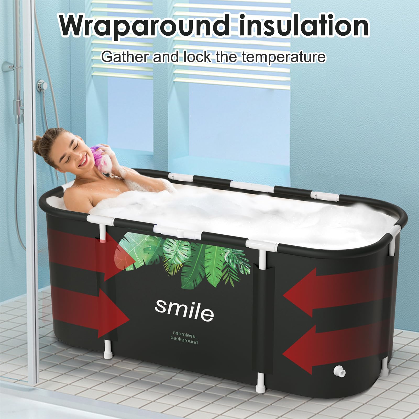 Vasca da Bagno Pieghevole per Adulti, 115 x 60cm Facile Installazione, Vaschetta Pieghevole Eco-Friendly, Ideale per il Relax Domestico e SPA,Vasca da bagno portatile (Foglia)