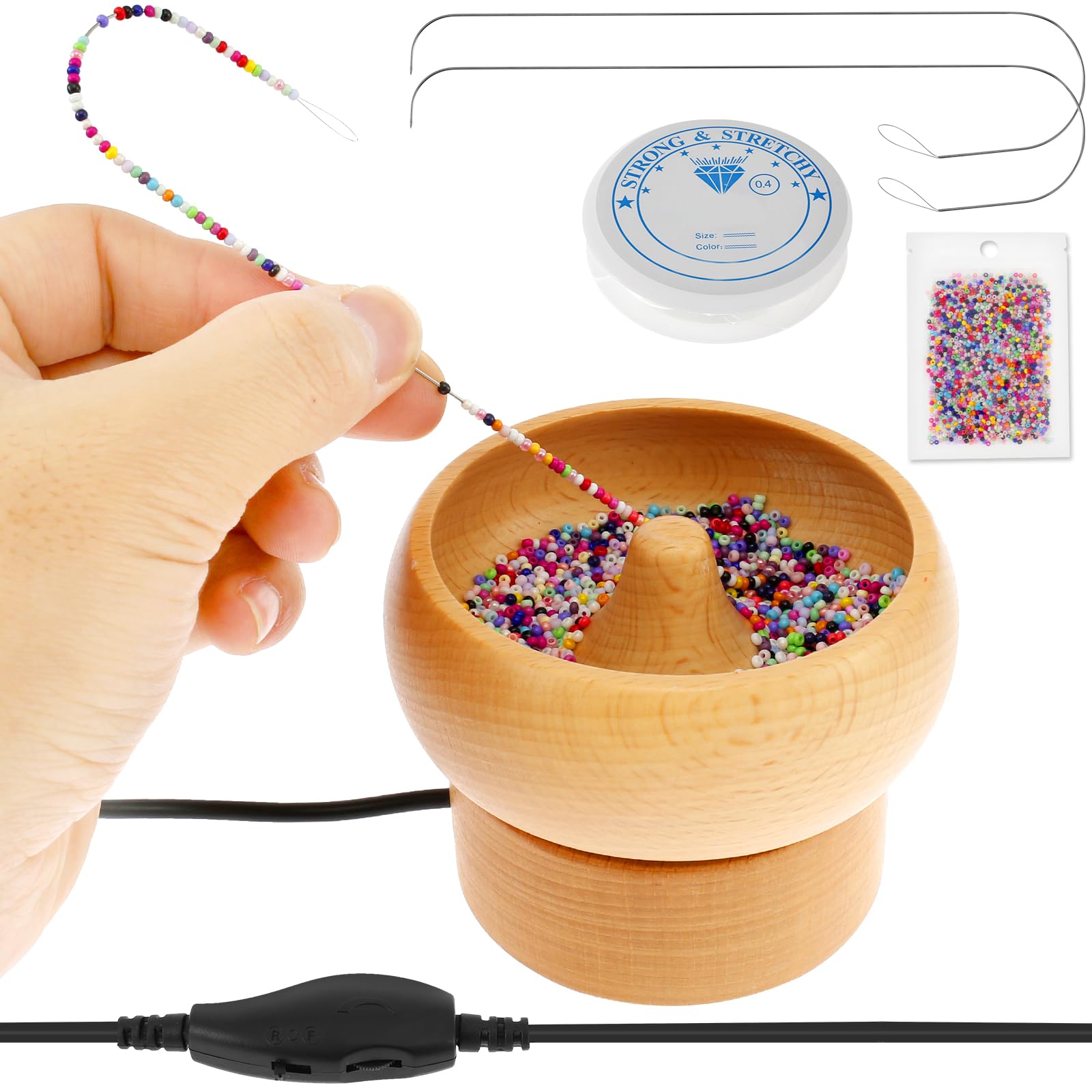 Harupink Spinner elettrico per perline, set di perline con ago per perline, Spinner elettrico per perline per la creazione di gioielli, perline veloci, per la creazione di bracciali e collane fai da