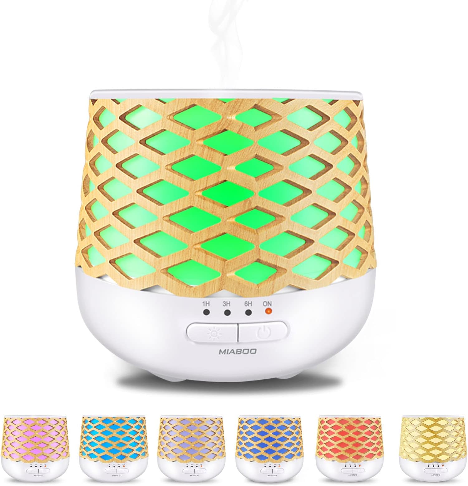 MIABOO Essential Oil Diffuser, Aromatherapy Diffuser for Essential Oils, 130ml Aroma Diffuser with Waterless Auto Shut-Off, Cool Mist Humidifier Ultrasonic Diffuser 7 Color Lights for Baby Bedroom
